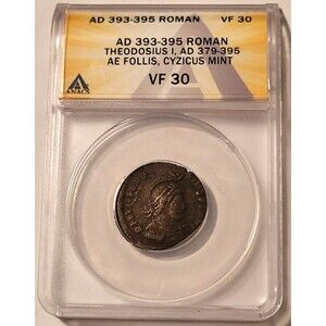 Roman Empire Theodosius I AD 379-395 AE Follis Cyzicus Mint VF30 ANACS
